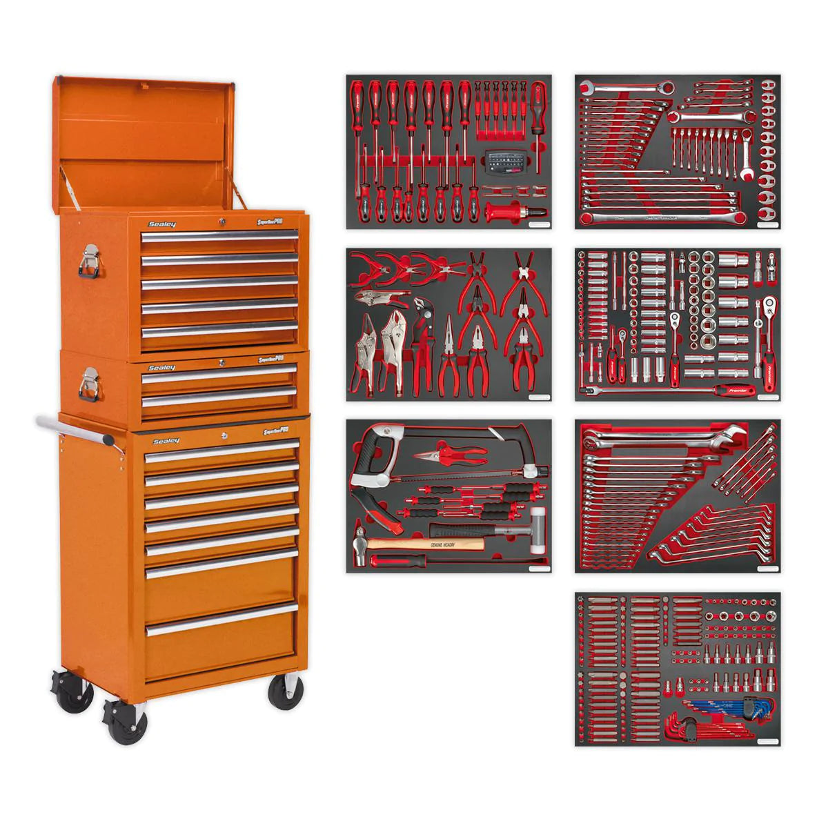 Tool Chest Combination 14 Drawer with Ball Bearing Slides - Orange & 446pc Tool Kit