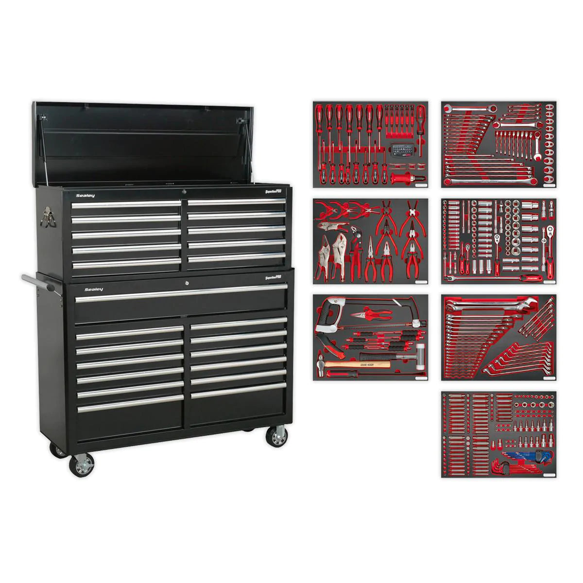 Tool Chest Combination 23 Drawer with Ball Bearing Slides - Black with 446pc Tool Kit