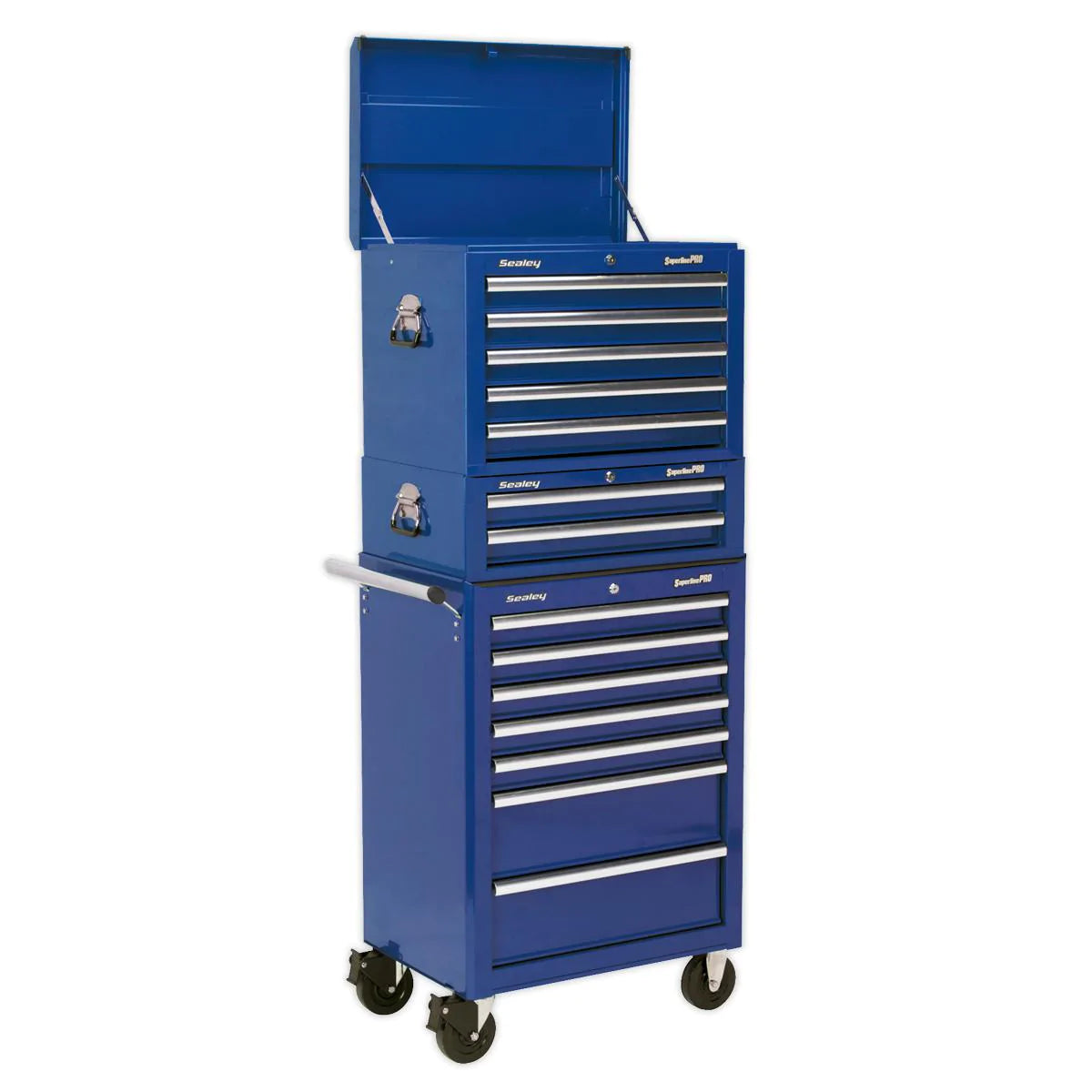 Topchest, Mid-Box & Rollcab Combination 14 Drawer with Ball Bearing Slides - Blue